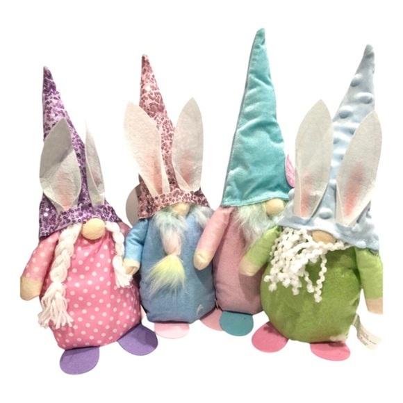 4pack cozy snuggly Easter bunny‎ theme pastel colored gnome plushies new - Picture 1 of 15